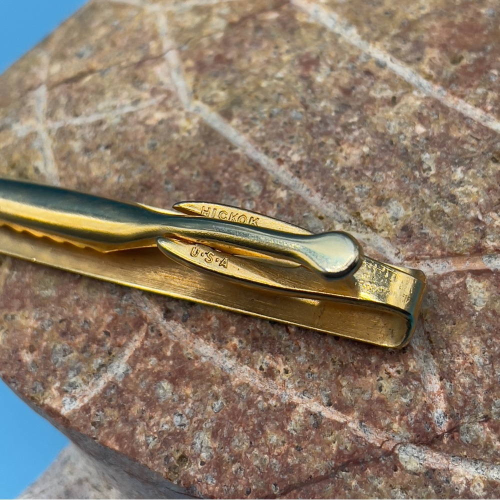 Vintage Hickok Gold Tone Basketweave Tie Clip Bar USA Mid Century Excellent - Picture 5 of 7